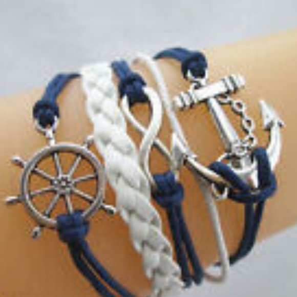 Vintage Silver Ship Rudder Anchor Infinity Bracelet Multilayer Braided Blue Whit - Picture 14 of 16